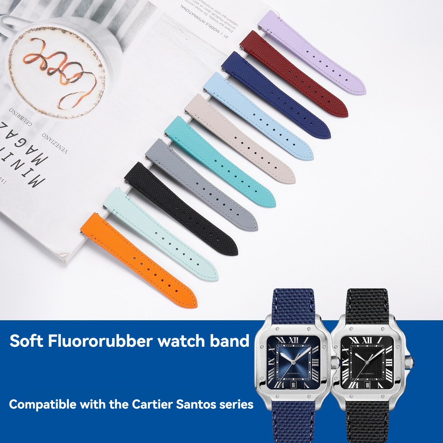 19 21mm Fluororubber Watch Ban - Cartier Watch Santos 评论和价格